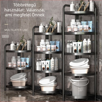 Padlón álló fürdőszobai tároló, háromszög alakú, 5 szint, 304 rozsdamentes acél, felület: műanyag porlasztott bevonat, CE tanúsítvány