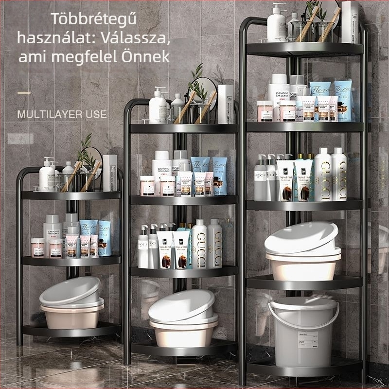 Padlón álló fürdőszobai tároló, háromszög alakú, 5 szint, 304 rozsdamentes acél, felület: műanyag porlasztott bevonat, CE tanúsítvány