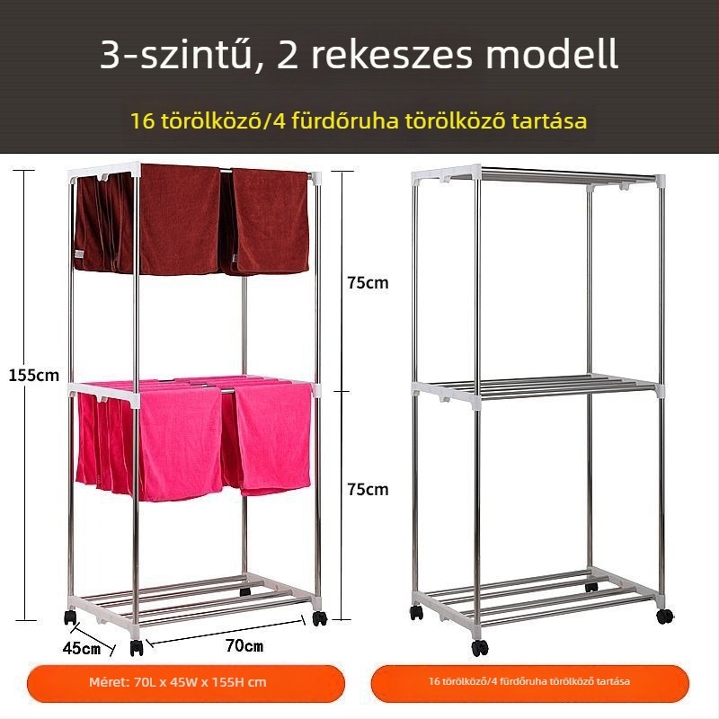 Padlóra álló törölközőtartó rozsdamentes acélból, törölközőrúddal, kínai stílusú, fodrászszalonokhoz, autómosókhoz és szállodákhoz