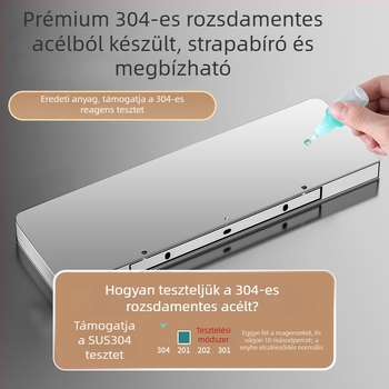 Falra szerelhető fürdőszobai tároló polc 304 rozsdamentes acélból, elektroplakált felület, teherbírás 15–20 kg, 1 polc, modern minimalista stílus