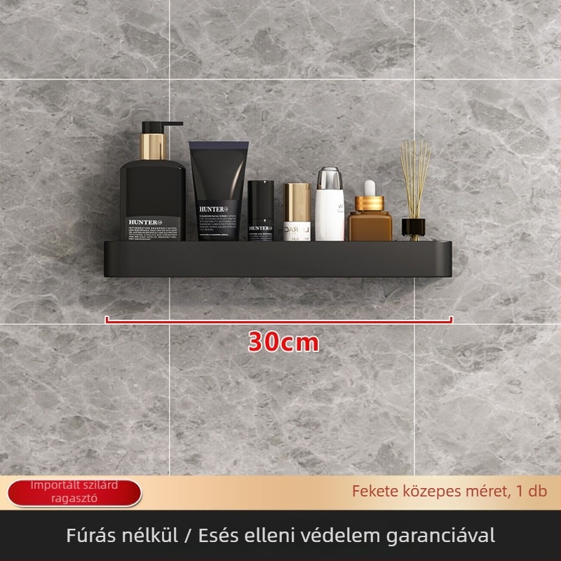 Fali fürdőszobai tároló, fúrás nélkül, Nordic stílus, vasból, 1 polc, max terhelés 1 kg, felület: spray-plasztik