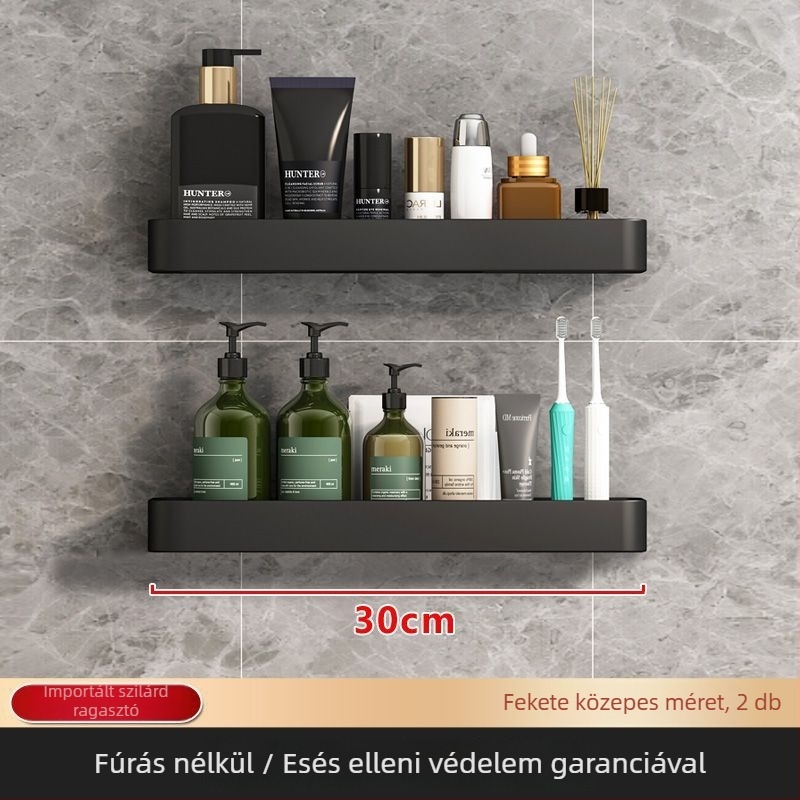 Fali fürdőszobai tároló, fúrás nélkül, Nordic stílus, vasból, 1 polc, max terhelés 1 kg, felület: spray-plasztik