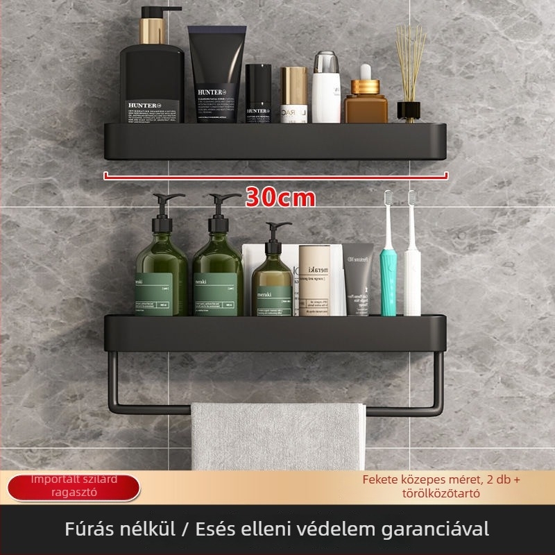 Fali fürdőszobai tároló, fúrás nélkül, Nordic stílus, vasból, 1 polc, max terhelés 1 kg, felület: spray-plasztik