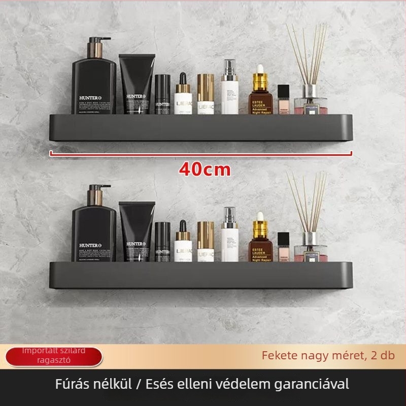 Fali fürdőszobai tároló, fúrás nélkül, Nordic stílus, vasból, 1 polc, max terhelés 1 kg, felület: spray-plasztik