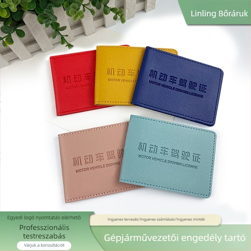 PU bőrből készült jogosítványtartó logóval, domborított felülettel, egyszínű dizájn, nagykereskedelem