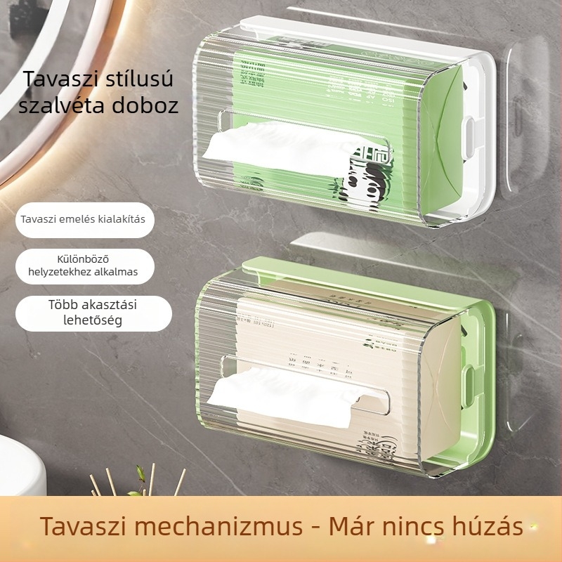 Fali papírzsebkendő-doboz, műanyag, vízálló, multifunkcionális, furatmentes szerelés