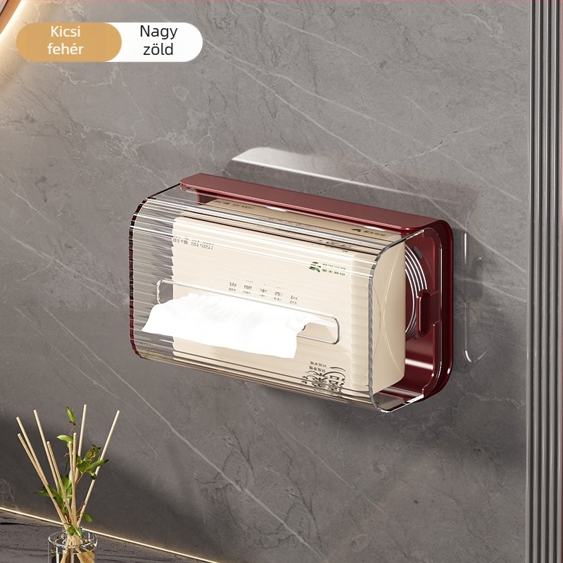 Fali papírzsebkendő-doboz, műanyag, vízálló, multifunkcionális, furatmentes szerelés