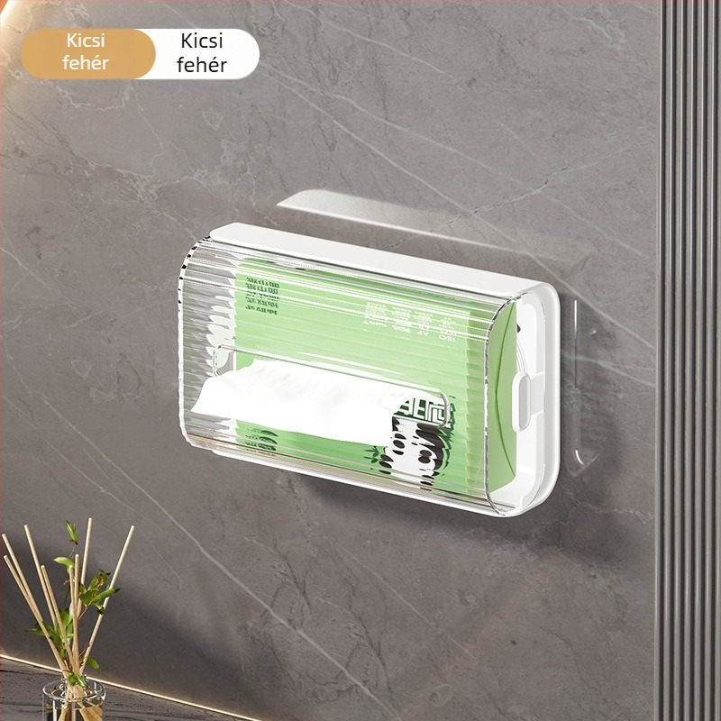 Fali papírzsebkendő-doboz, műanyag, vízálló, multifunkcionális, furatmentes szerelés