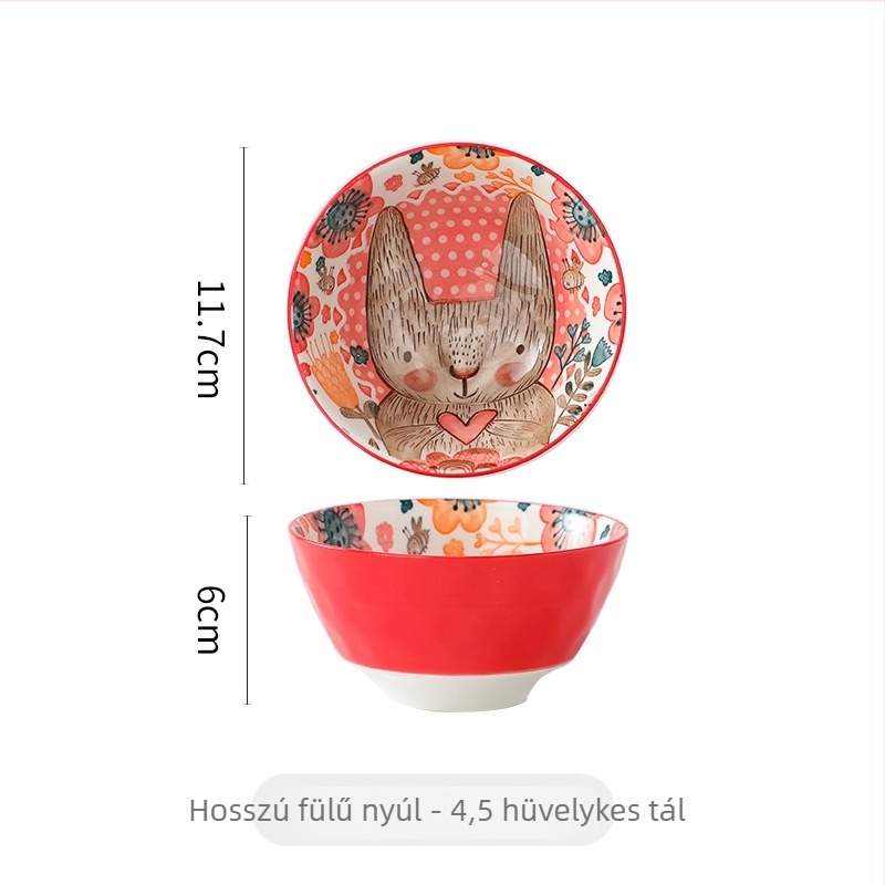 Porcelán tál karikatúra mintával, alglazúr felület, kör alakú, mikrohullámú sütőben használható