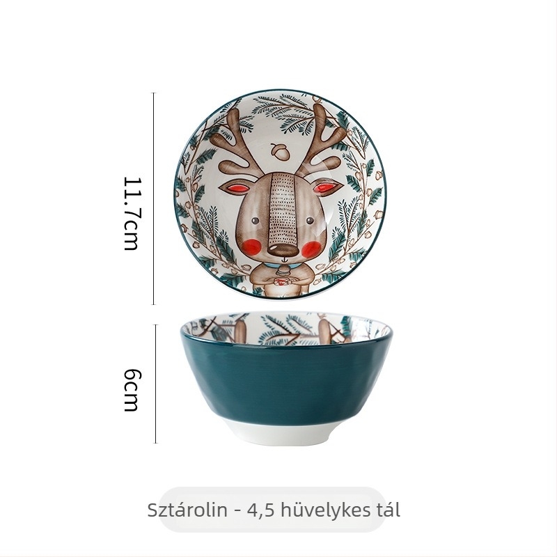 Porcelán tál karikatúra mintával, alglazúr felület, kör alakú, mikrohullámú sütőben használható