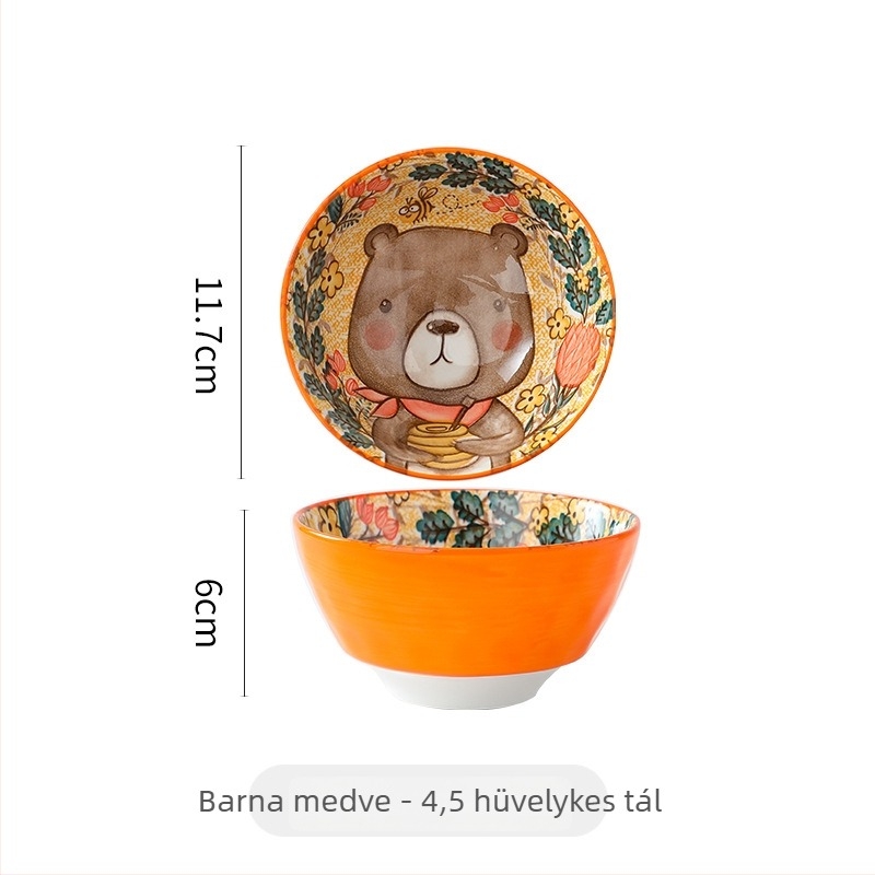 Porcelán tál karikatúra mintával, alglazúr felület, kör alakú, mikrohullámú sütőben használható
