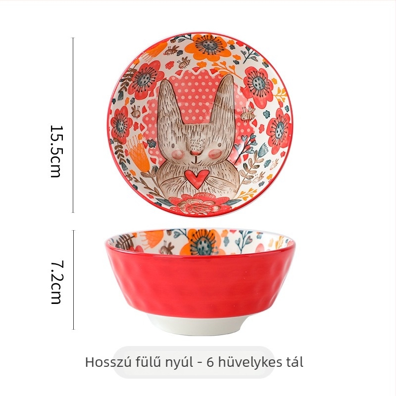 Porcelán tál karikatúra mintával, alglazúr felület, kör alakú, mikrohullámú sütőben használható