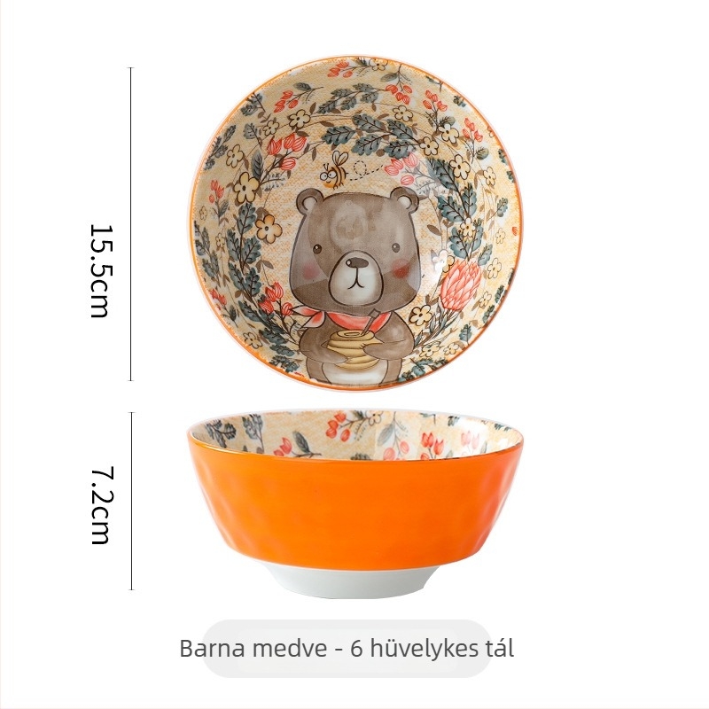 Porcelán tál karikatúra mintával, alglazúr felület, kör alakú, mikrohullámú sütőben használható