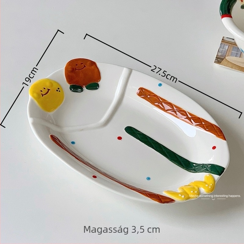Kerámiából készült tál- és tányérkészlet, kör alakú, rajzfilmszerű mintázat, aranyos stílus, mikróban használható