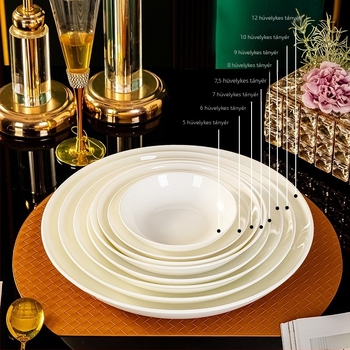 Jin Yuze csontporcelán tányér — kör alakú porcelántányér, egyszínű dizájn, modern minimalistikus stílus, mikrohullámú sütőben használható