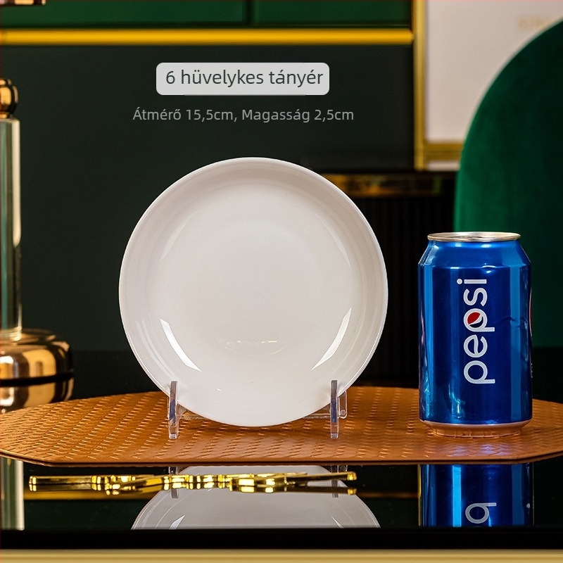 Jin Yuze csontporcelán tányér — kör alakú porcelántányér, egyszínű dizájn, modern minimalistikus stílus, mikrohullámú sütőben használható
