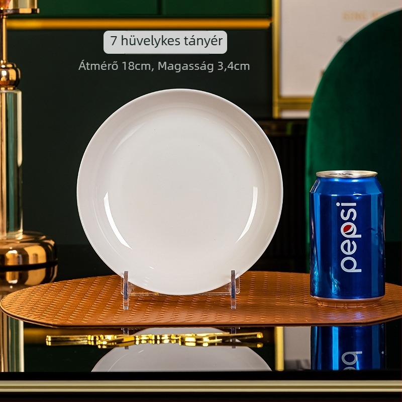 Jin Yuze csontporcelán tányér — kör alakú porcelántányér, egyszínű dizájn, modern minimalistikus stílus, mikrohullámú sütőben használható