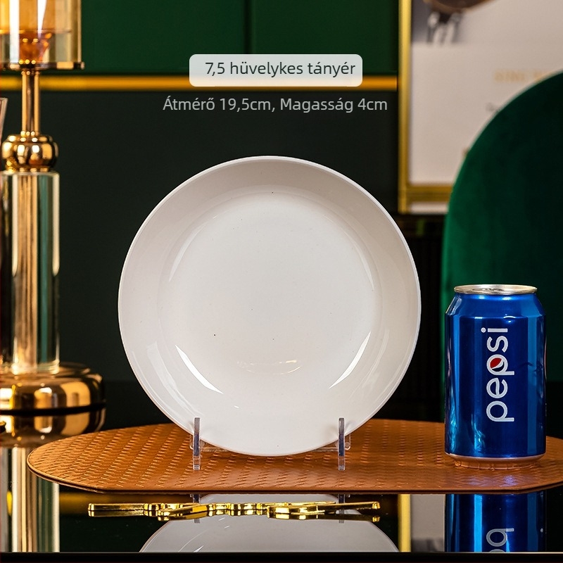 Jin Yuze csontporcelán tányér — kör alakú porcelántányér, egyszínű dizájn, modern minimalistikus stílus, mikrohullámú sütőben használható