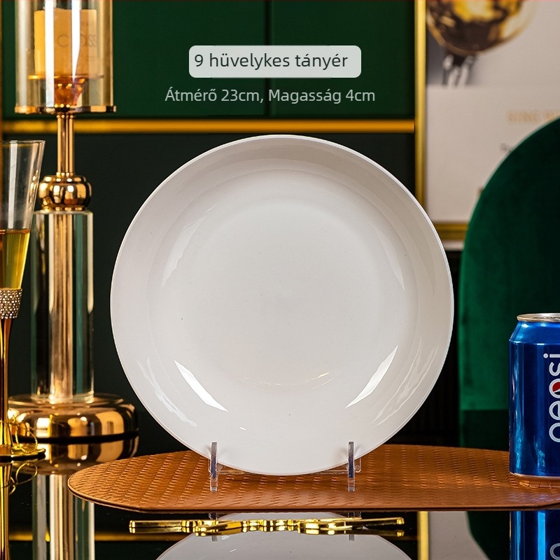 Jin Yuze csontporcelán tányér — kör alakú porcelántányér, egyszínű dizájn, modern minimalistikus stílus, mikrohullámú sütőben használható