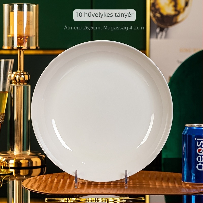 Jin Yuze csontporcelán tányér — kör alakú porcelántányér, egyszínű dizájn, modern minimalistikus stílus, mikrohullámú sütőben használható