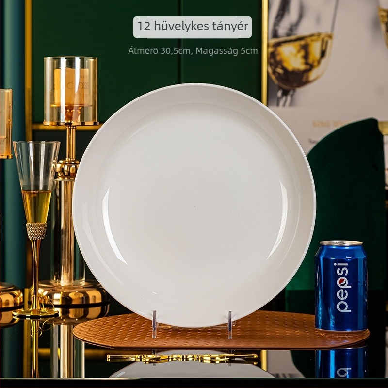 Jin Yuze csontporcelán tányér — kör alakú porcelántányér, egyszínű dizájn, modern minimalistikus stílus, mikrohullámú sütőben használható