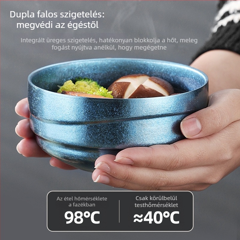Titánium dupla rétegű szigetelt tálkészlet kültéri használatra – kerek formájú, Crystal Ice Flower felületű luxus étkészlet
