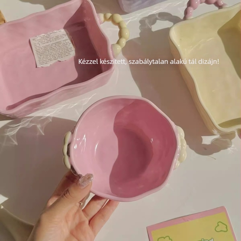Alulglazúrral készült kerámia étkészlet – joghurtos, salátás és desszertes tálak, tányérokkal, kerek forma, mikrohullámú sütőben használható, modern minimalist dizájn