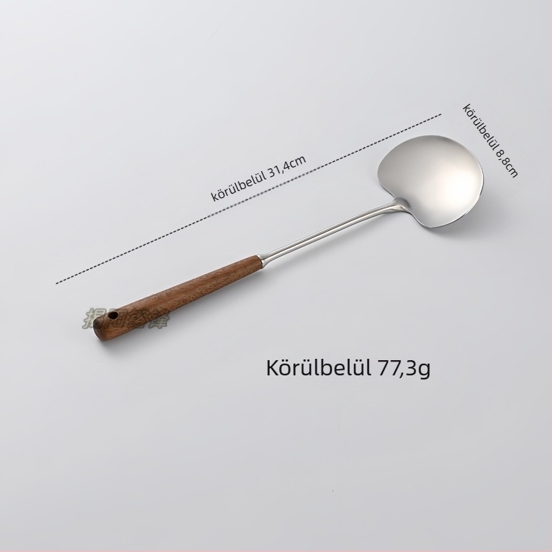 Kanál és spatula készlet – diófából készült nyél, 304 rozsdamentes acél fej, mélyfazék kanál, gomba főzéshez