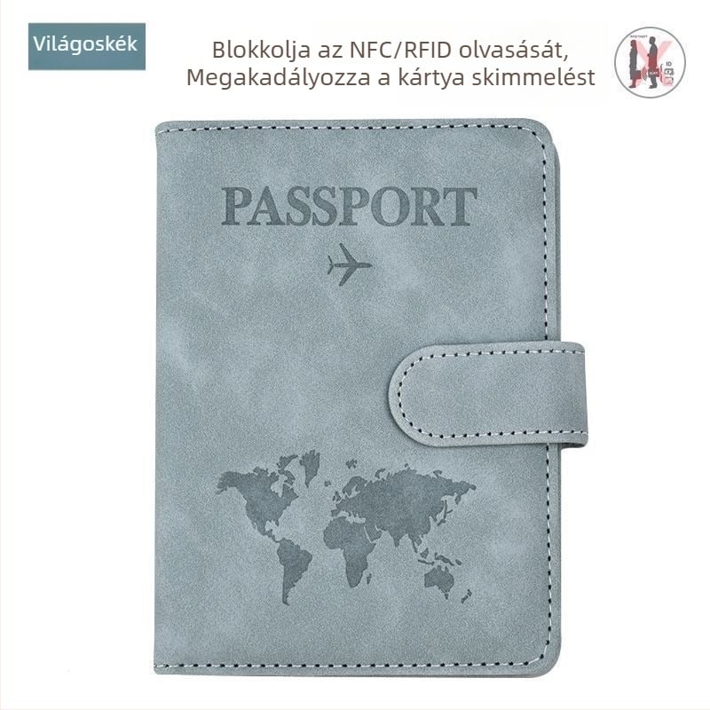RFID‑védett útlevél tartó szintetikus bőrből, PU béléssel, lopás elleni védelem, uniszex