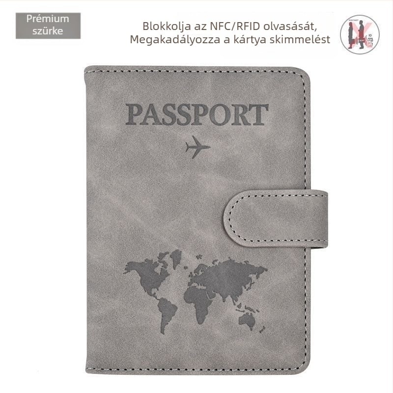 RFID‑védett útlevél tartó szintetikus bőrből, PU béléssel, lopás elleni védelem, uniszex