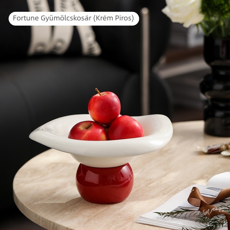 Porcelán gyümölcstál csöpögtetővel, magas talppal, könnyű luxus, retro stílus