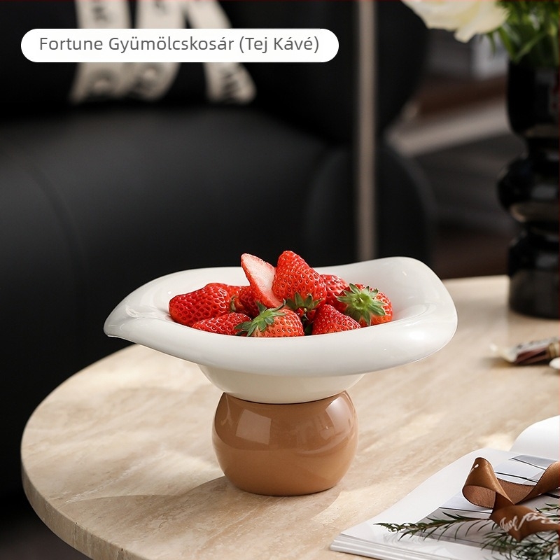 Porcelán gyümölcstál csöpögtetővel, magas talppal, könnyű luxus, retro stílus