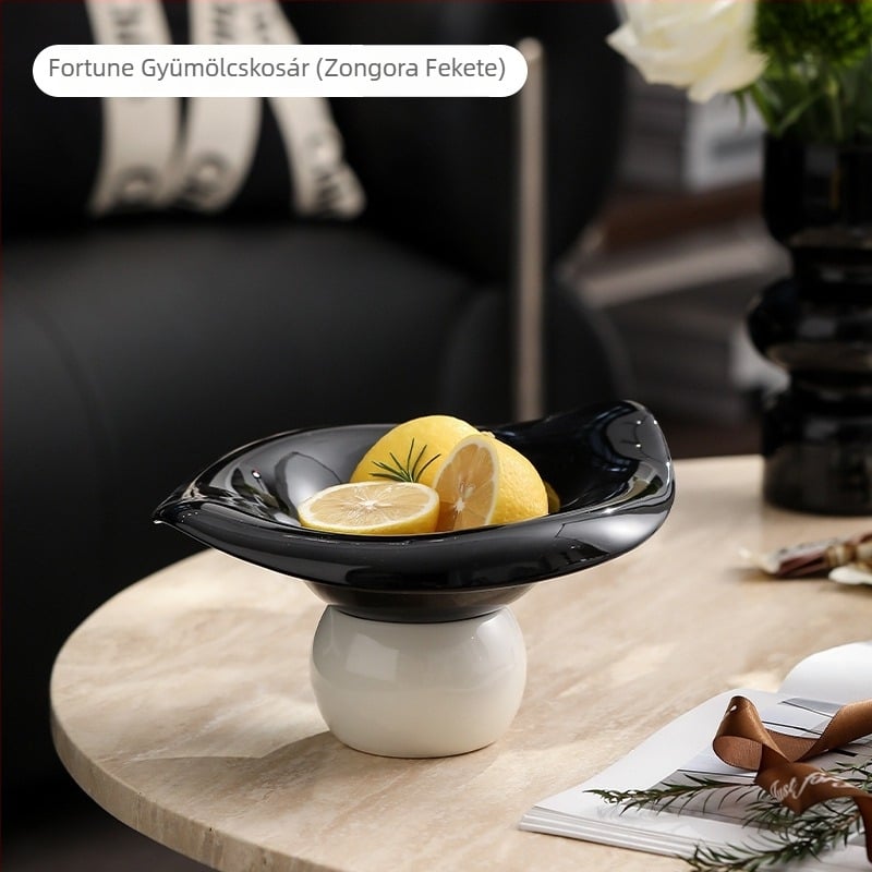 Porcelán gyümölcstál csöpögtetővel, magas talppal, könnyű luxus, retro stílus