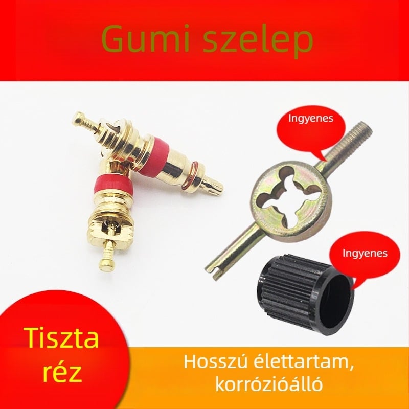 Tubeless szelep, réz maggal, nagy belső üreggel, olasz menet, általános használatra