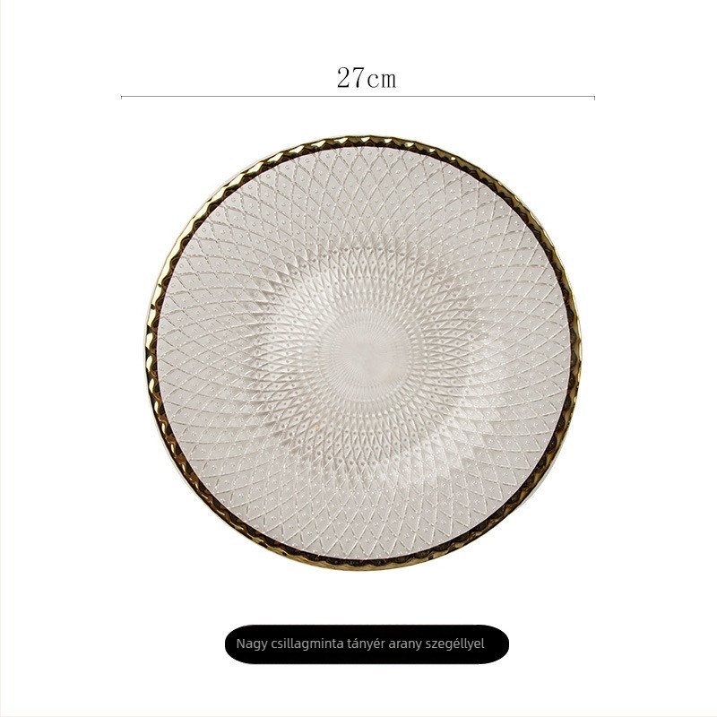 Francia stílusú üvegből készült gyümölcstál arany kerettel, modern minimalist dizájn, személyre szabható