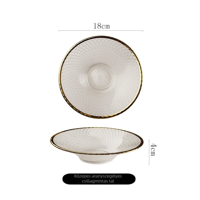 Francia stílusú üvegből készült gyümölcstál arany kerettel, modern minimalist dizájn, személyre szabható