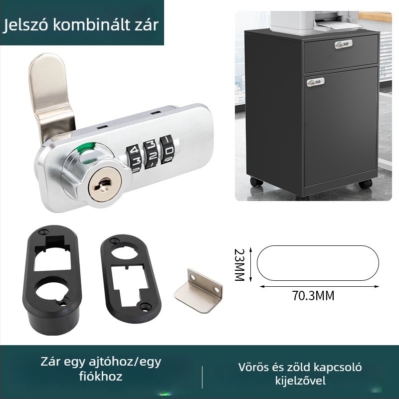Irodai irattár szekrény kombinációs zár forgó tárcsával, hárompontos interlockkal, szám típus, modell 666061-11, anyag: cink ötvözet + ABS