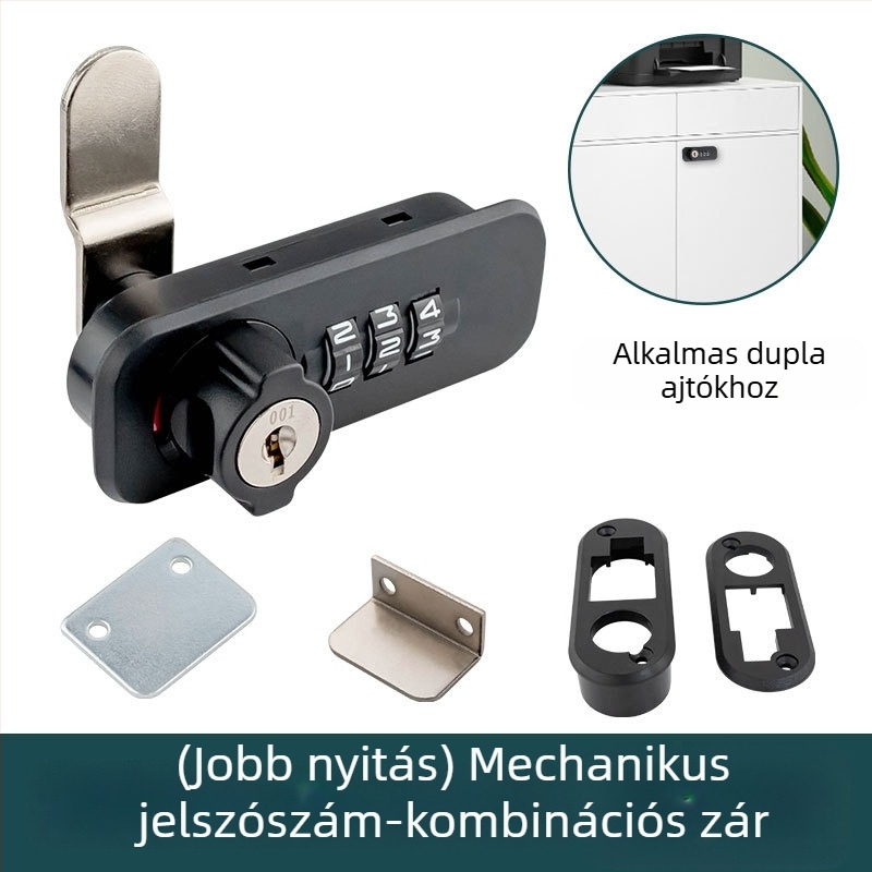 Irodai irattár szekrény kombinációs zár forgó tárcsával, hárompontos interlockkal, szám típus, modell 666061-11, anyag: cink ötvözet + ABS