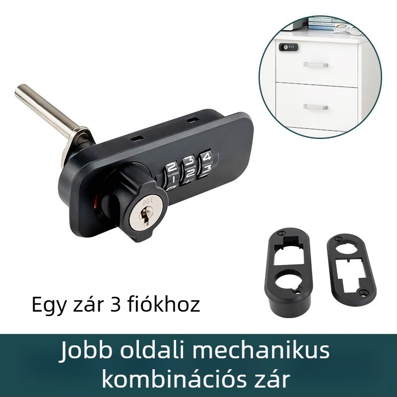 Irodai irattár szekrény kombinációs zár forgó tárcsával, hárompontos interlockkal, szám típus, modell 666061-11, anyag: cink ötvözet + ABS