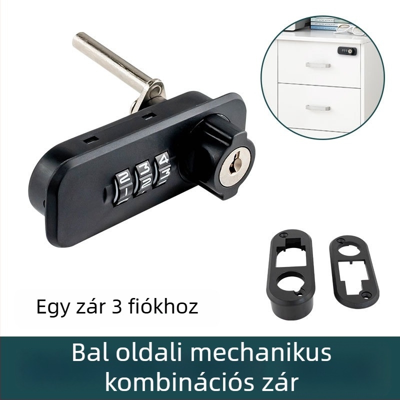 Irodai irattár szekrény kombinációs zár forgó tárcsával, hárompontos interlockkal, szám típus, modell 666061-11, anyag: cink ötvözet + ABS