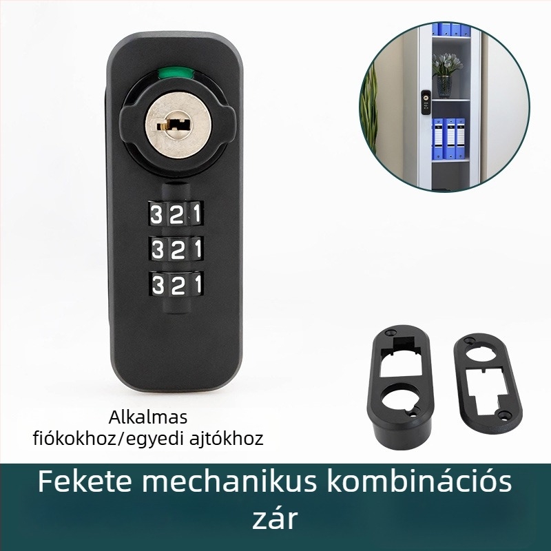 Irodai irattár szekrény kombinációs zár forgó tárcsával, hárompontos interlockkal, szám típus, modell 666061-11, anyag: cink ötvözet + ABS