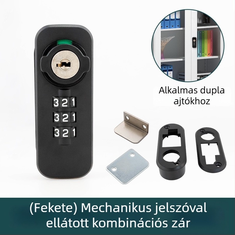 Irodai irattár szekrény kombinációs zár forgó tárcsával, hárompontos interlockkal, szám típus, modell 666061-11, anyag: cink ötvözet + ABS