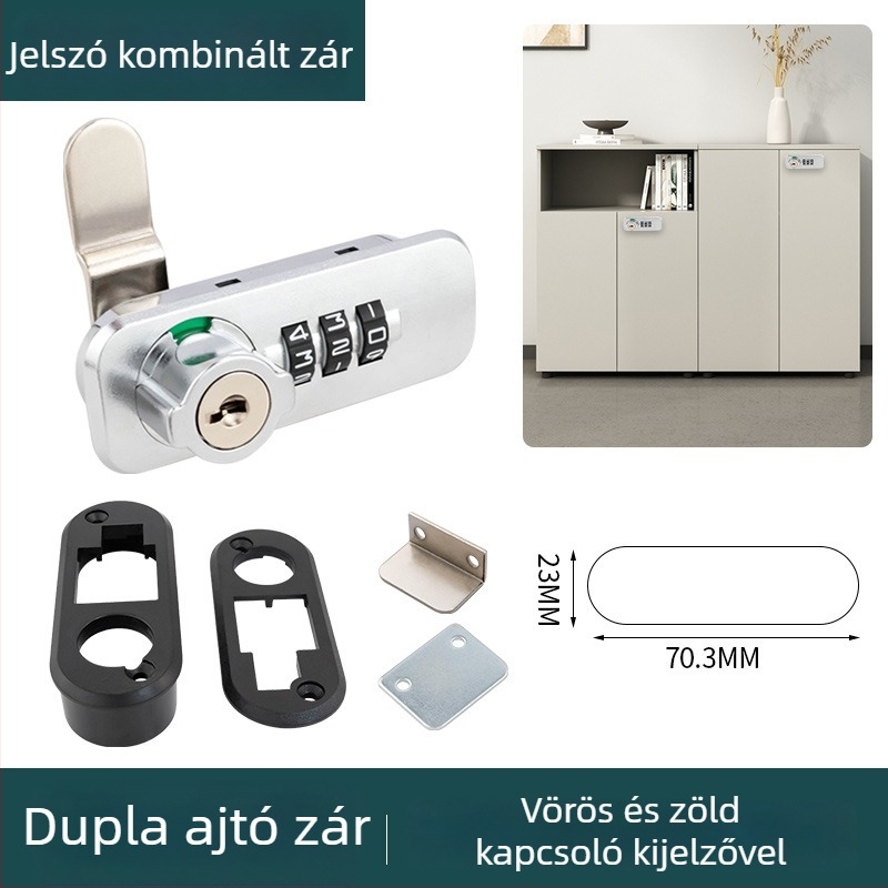Irodai irattár szekrény kombinációs zár forgó tárcsával, hárompontos interlockkal, szám típus, modell 666061-11, anyag: cink ötvözet + ABS