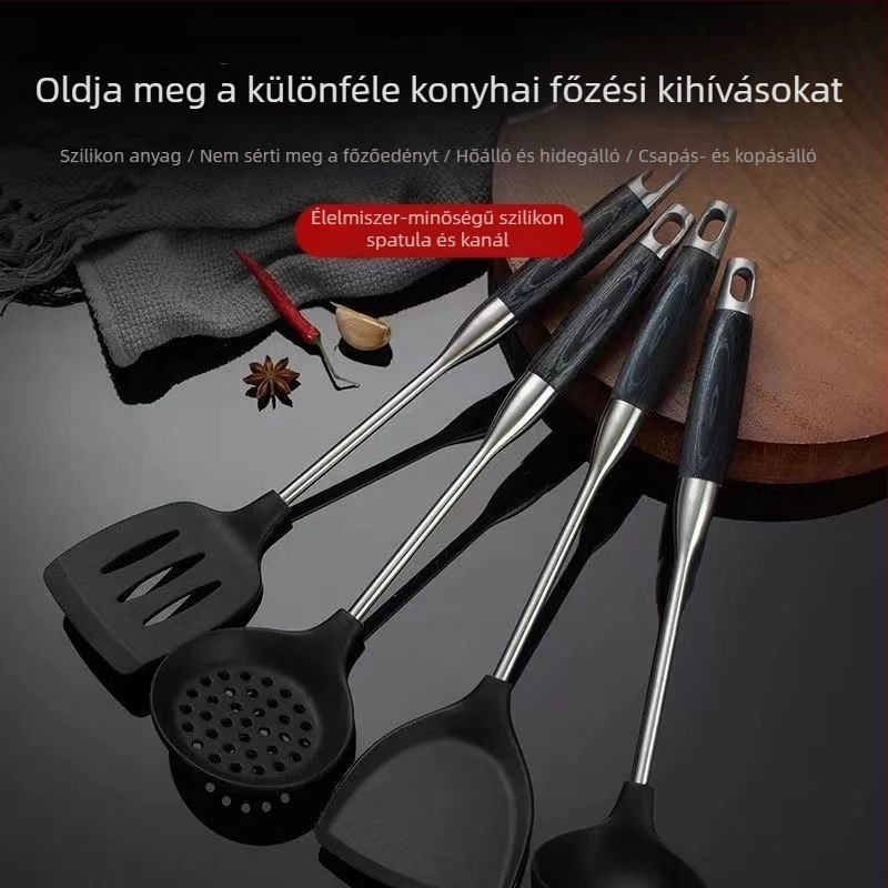 Konyhai szilikon spatula készlet rozsdamentes acél fogantyúval | élelmiszer-minőségű szilikon, tapadásmentes, magas hőállóság, csúszásgátló