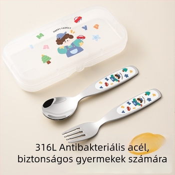 316 rozzdamentes acél kanálok és villák gyerekeknek és babáknak — az önálló étkezés tréningjéhez készlet