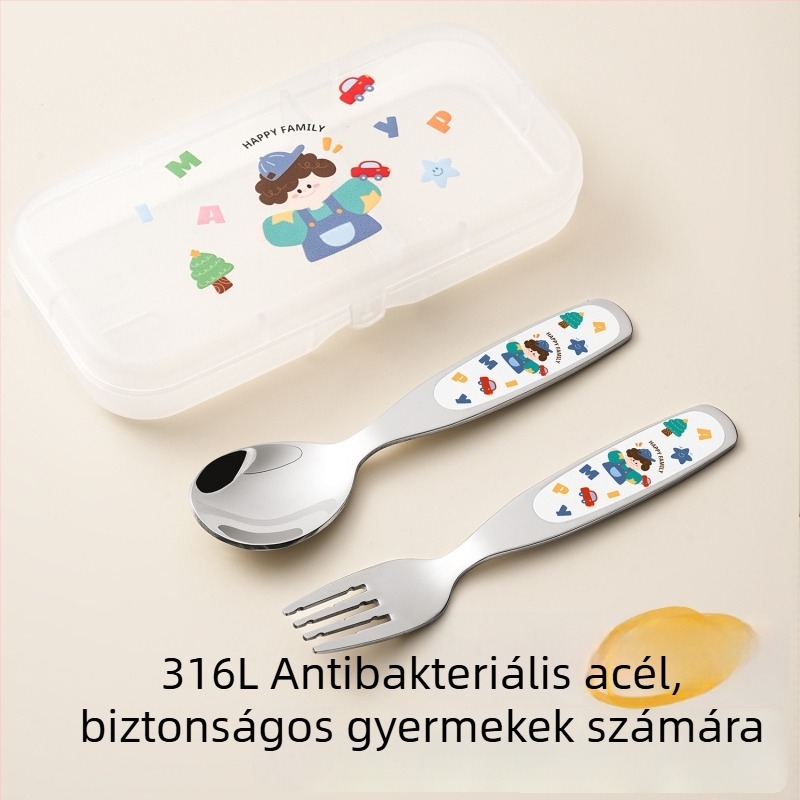316 rozzdamentes acél kanálok és villák gyerekeknek és babáknak — az önálló étkezés tréningjéhez készlet