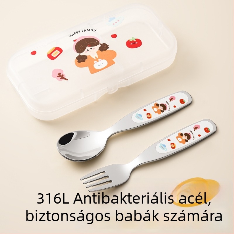 316 rozzdamentes acél kanálok és villák gyerekeknek és babáknak — az önálló étkezés tréningjéhez készlet