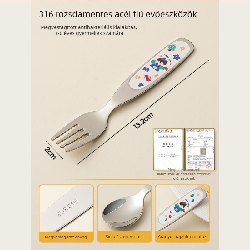 316 rozzdamentes acél kanálok és villák gyerekeknek és babáknak — az önálló étkezés tréningjéhez készlet