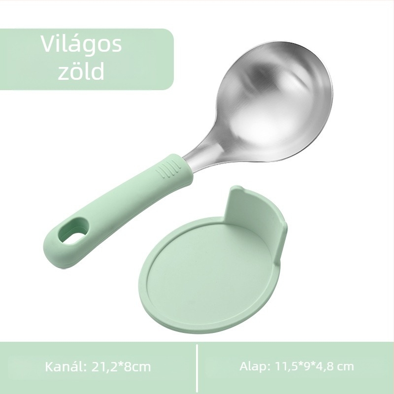 PUKO rozsdamentes acélból készült leveskanál rövid fogantyúval és szilikon markolattal, modern egyszerű stílusú kanál kásához