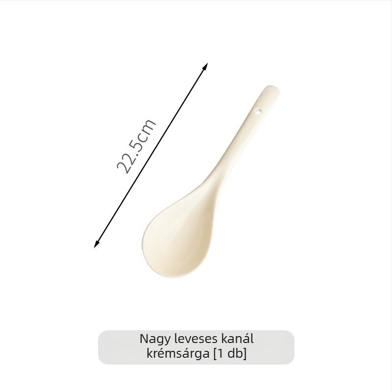 Krém színű kerámia nagy leveskanál, minimalistikus elegáns étkészlet otthoni használatra, hosszú nyél rizseshóhoz
